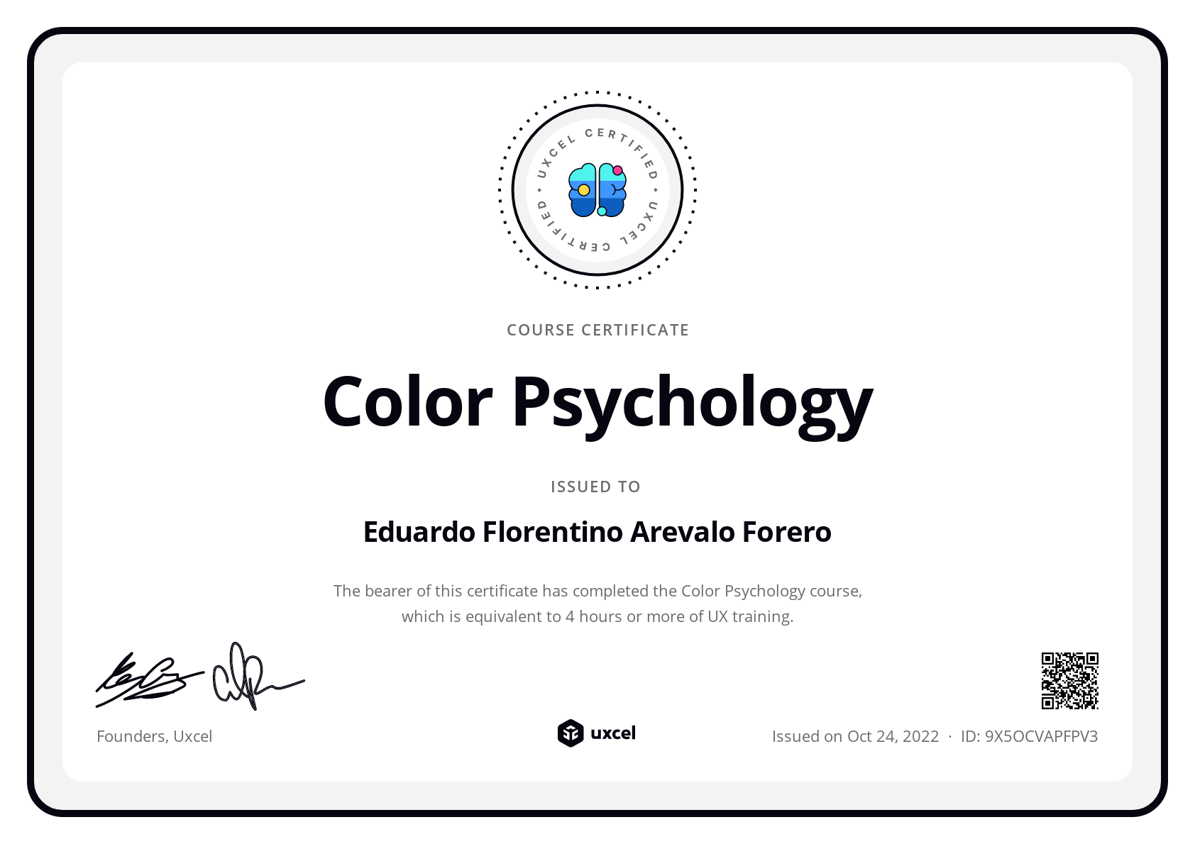 Eduardo Florentino Arevalo Forero's certificate